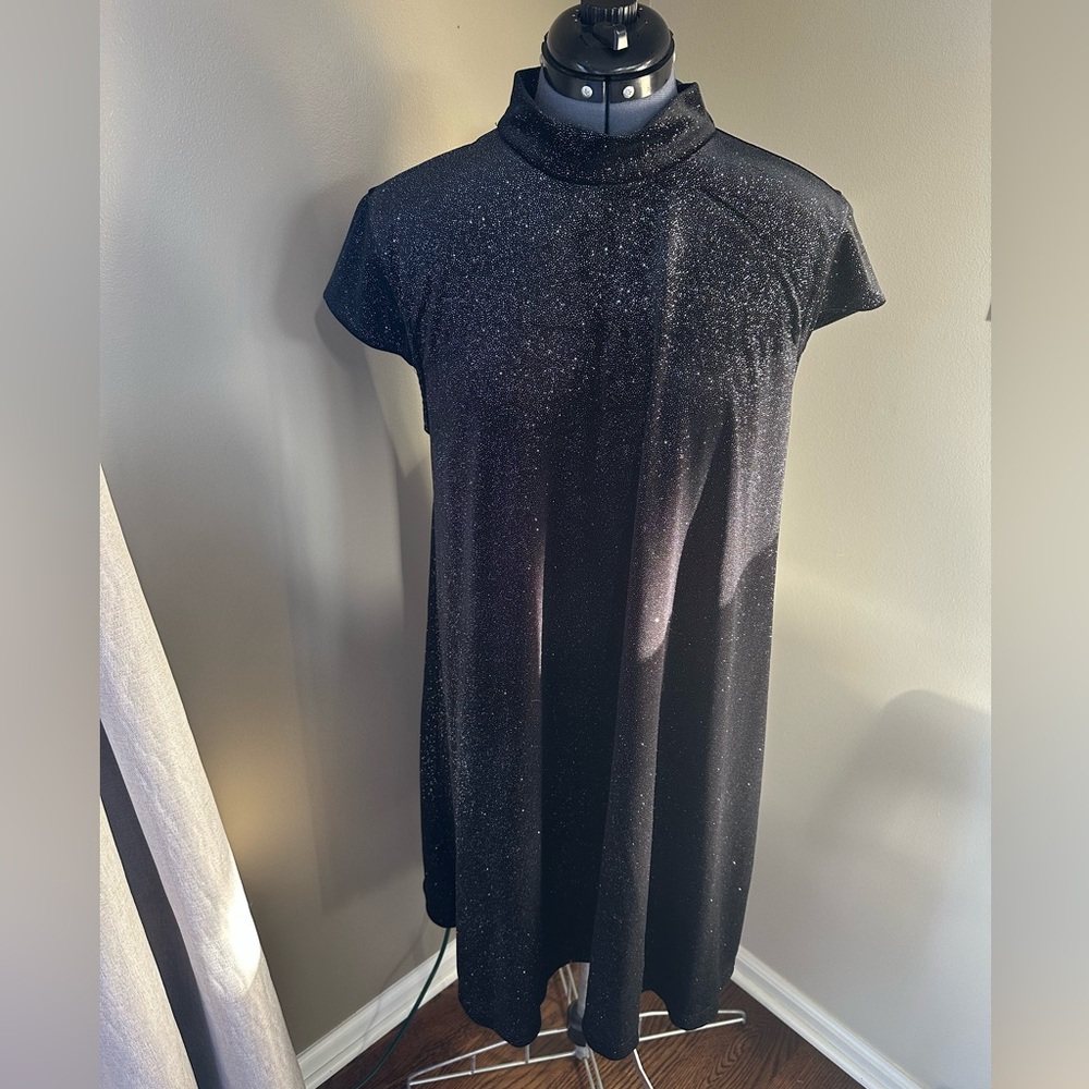 Chelsea & Theodore Black Glitter Mini Dress - size XL